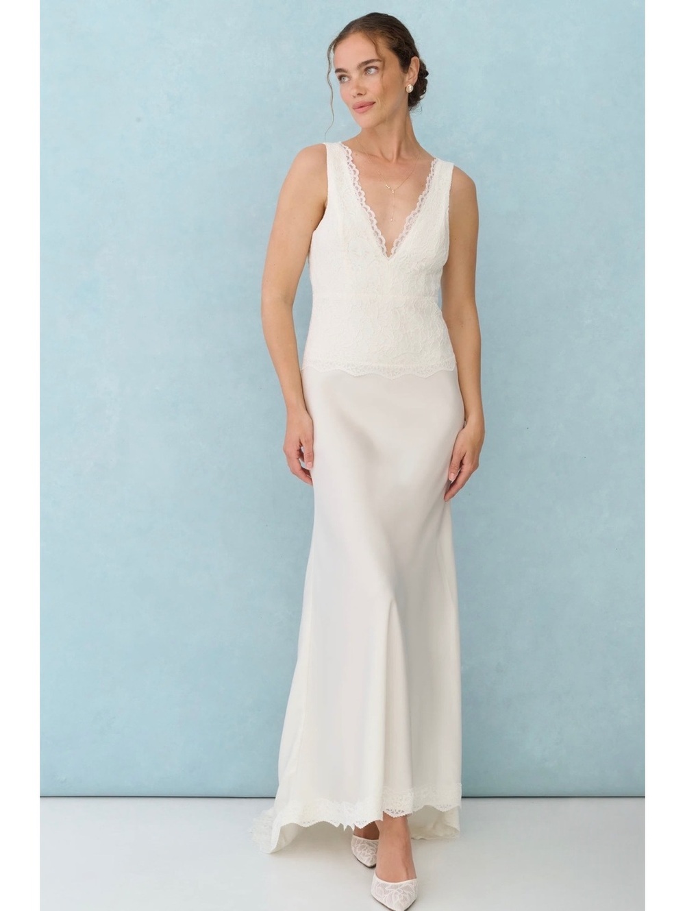 NWT Few Moda x Little White Looks Anna Lace Maxi Dress Size 6 White Bridal Gown